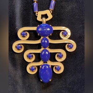 Stella & Dot Blue Enamel and‎ gold tone Pendant necklace. Statement piece!